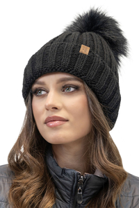 Vivisence Damen Bommelmütze Winter Fleecefutter Bommel Perfekte Passform 70100, Schwarz