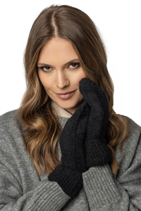 Vivisence Women's Gloves for Winter and Autumn Stylish Fleece Lined One Finger With Turned Up Hem Made From Soft Yarn Perfect For Cold Winter Days 7205, black