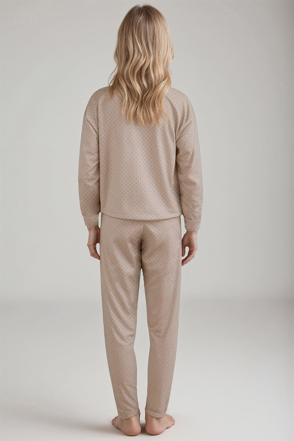 Vivisence Pyjama Deux pièces pour Femme Coton Manches Longues 2023, beige