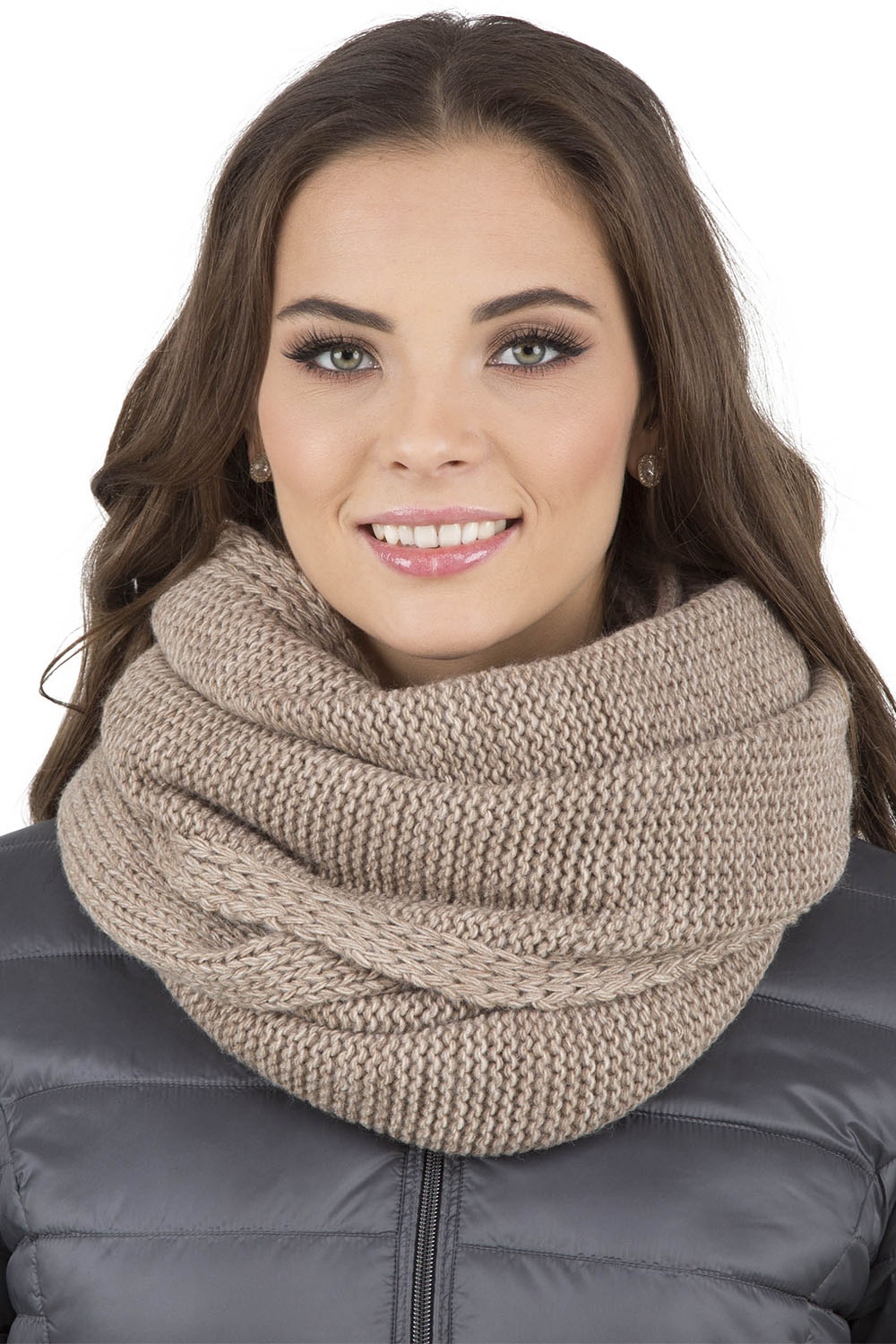 Vivisence Damen Bommelmütze Und Loop-Schal Mit Bommel Ideal Für Wintertage 7014, beige