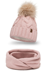 Vivisence Bonnet Femme Et Écharpe Pour L'automne et L'hiver À Pompon Cache-cou Ensemble Classique En Fils Chauds Avec Doublure En Polaire Parfait Pour Les Journées Froides 7014, rose clair