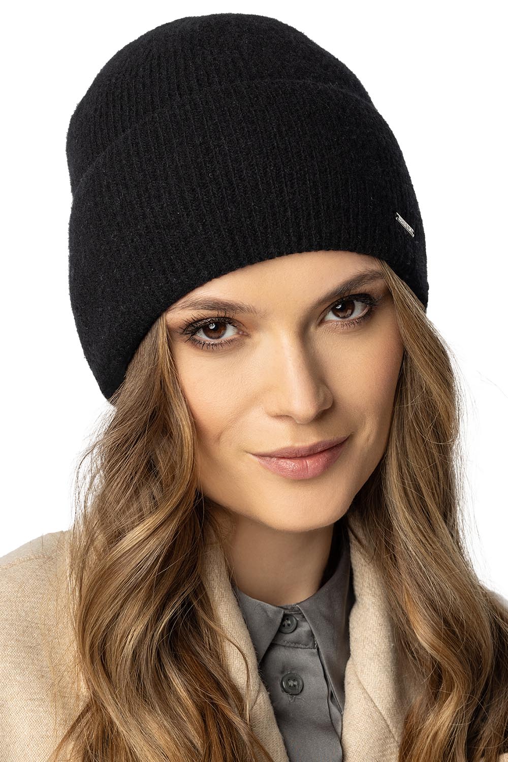 Vivisence Damen Mütze Winter Weich Strickmütze Umschlag-Saum Innenfutter 7096, schwarz