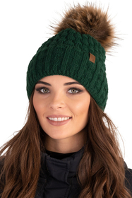 Vivisence Damen Mütze Bommel Warm Fleece Gefüttert Strick Winterstyle 7015, grün