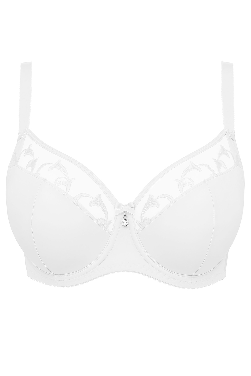 Vivisence Women's Demi Padded Bra Embroidered Mesh Microfibre Underwired Side Boning Adjustable Straps, white