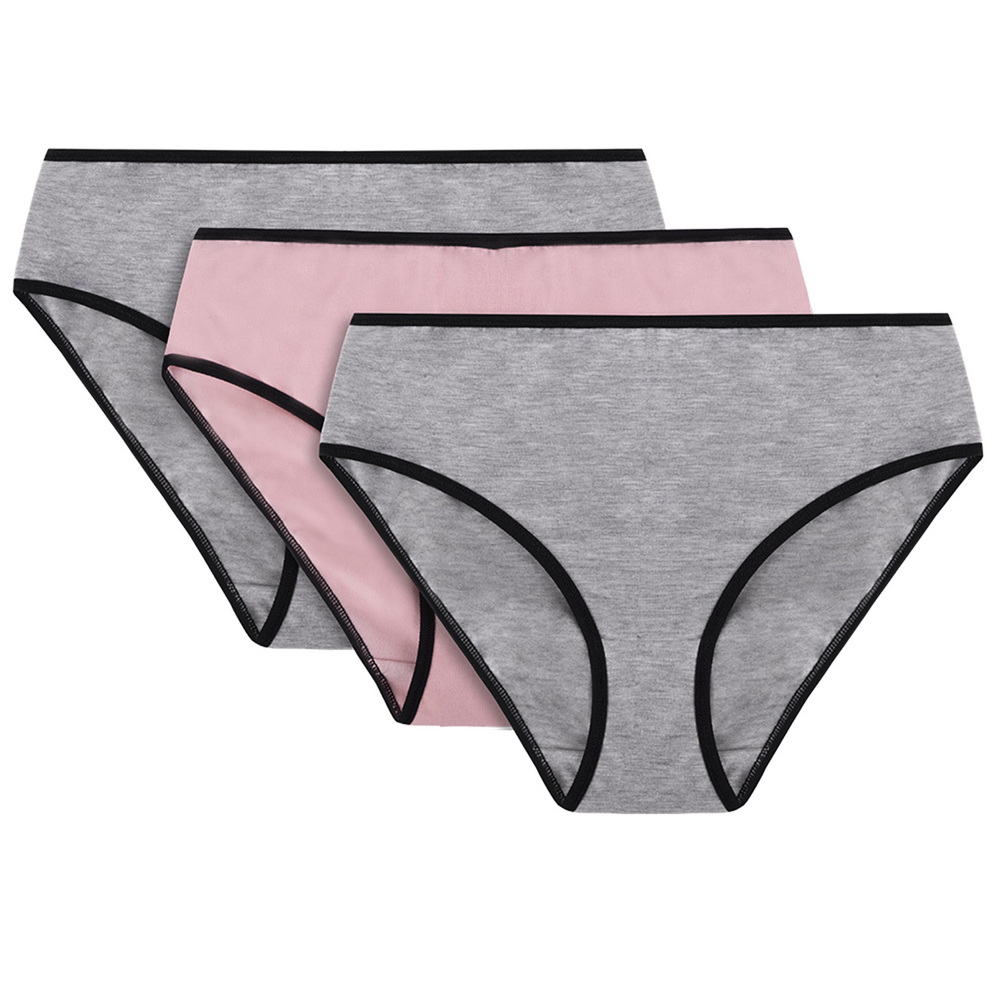 Vivisence Culotte Classique Slip pour Femme Lot de 3 Figi 4016, bande noire : gris/rose/gris 