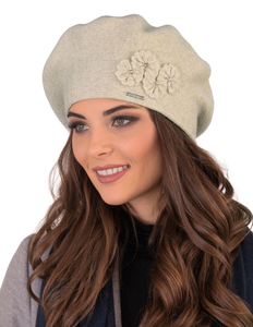 Vivisence Béret Élégant Avec Fleur Pour Femme Chaud Accessoire Automne Hiver 7006, beige