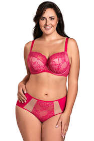 Vivisence Underwired Bra Lace Semi Padded Bra Half-Padded Cups Floral Lace Details Adjustable Straps Side Seam Boning Perfect for Elegant Gift, fuchsia