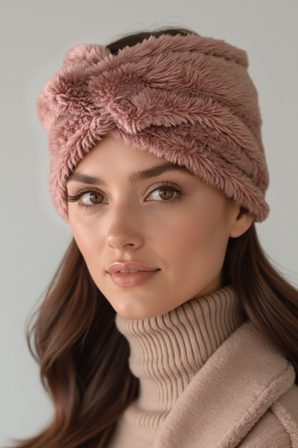 Vivisence Women Headband Soft Fluffy Knit Twist Front Cozy Warmth For Cold Days, powder pink