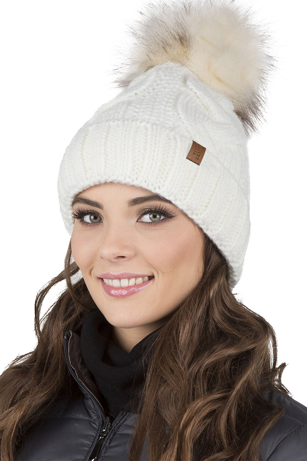 Vivisence Bonnet Femme Et Écharpe Pour L'automne et L'hiver À Pompon Cache-cou Ensemble Classique En Fils Chauds Avec Doublure En Polaire Parfait Pour Les Journées Froides 7014, ecru