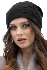 Vivisence Women's Hat Winter Pearls Perfect Fit With Pleats 7089, black