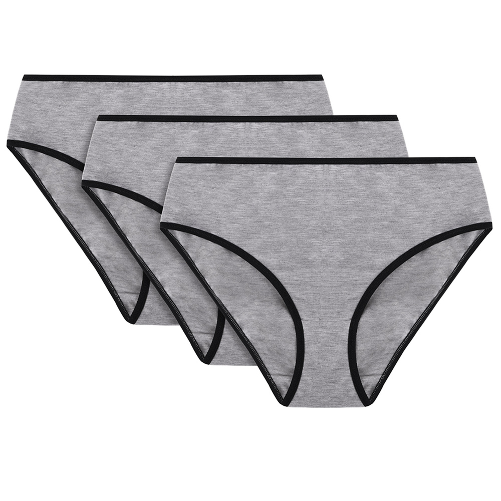 Vivisence Culotte Classique Slip pour Femme Lot de 3 Figi 4016, bande noire : gris