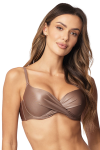 Vivisence Soutien Gorge De Bain Femme Push Up Armatures Bretelles Réglables Fermeture Dos Résistant Déformation Décoloration Plage Piscine Élégant Galbant, brun brillant