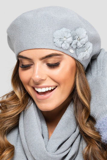 Kamea women's acrylic beret with decorations Alaska, Grey