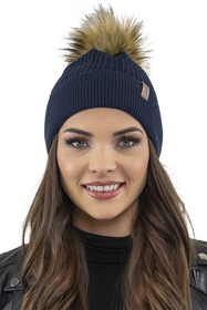 Vivisence Damen Bommelmütze Winter Wintermütze Bommel Herbst Warmem 7042, dunkelblau