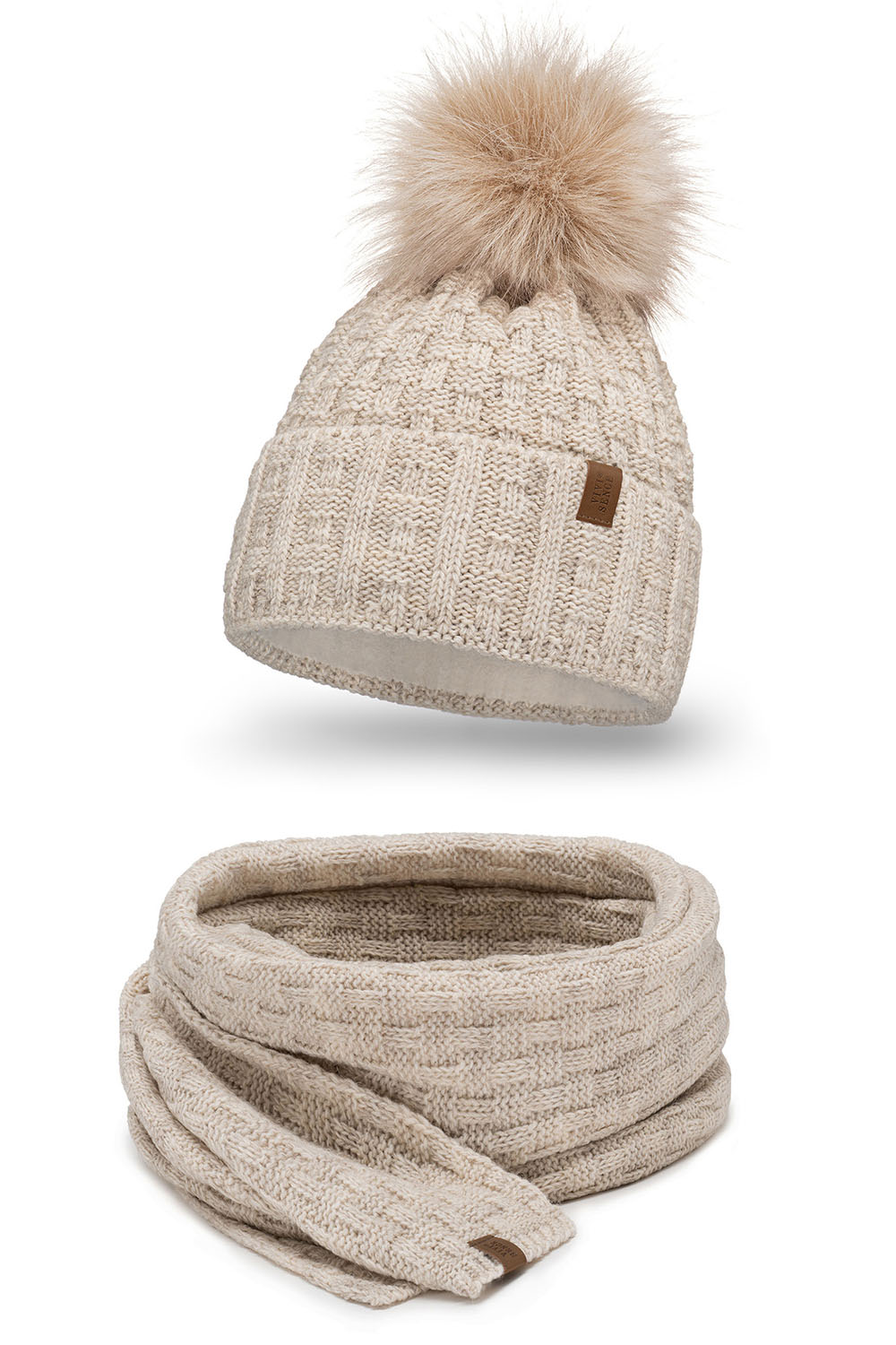 Vivisence Wintermütze mit Bommel Damen Warmes Ideal Für Kalte Wintertage 7015, beige