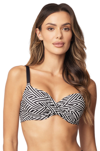 Vivisence Soutien Gorge De Bain Femme Push Up Armatures Bretelles Réglables Fermeture Dos Résistant Déformation Décoloration Plage Piscine Élégant Galbant, noir-blanc