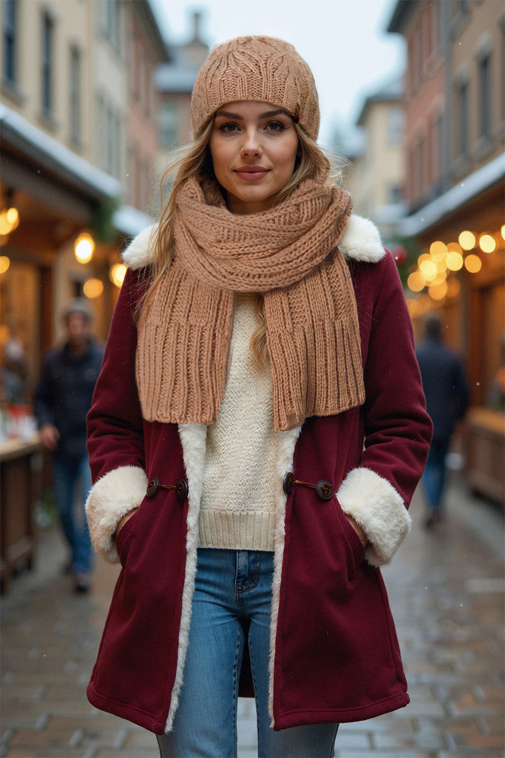 Vivisence Femme Écharpe Hivernale Laine Et Coton Douce Et Chaude Au Quotidien, beige