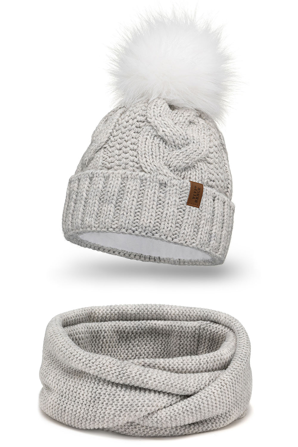Vivisence Damen Bommelmütze Und Loop-Schal Mit Bommel Ideal Für Wintertage 7014, beige Melange