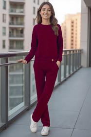 Vivisence Loungewear Damen Trainingsanzug Set Lockerer Schnitt Rundhals Freizeitanzug Mit Taschen 9205, 