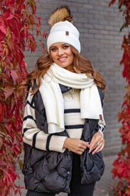 Vivisence Damen Bommelmütze Winter Wintermütze Bommel Herbst Warmem 7042, ecru