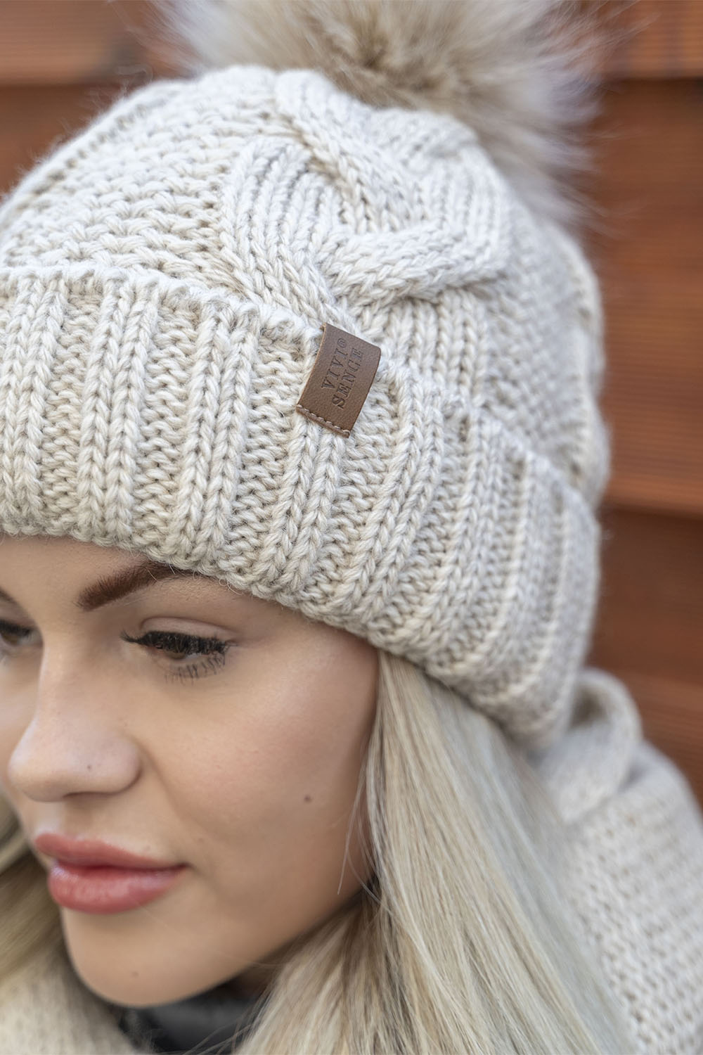 Vivisence Winter Hat With Pom Pom For Women Warm Ideal For Cold Days 7014, light beige