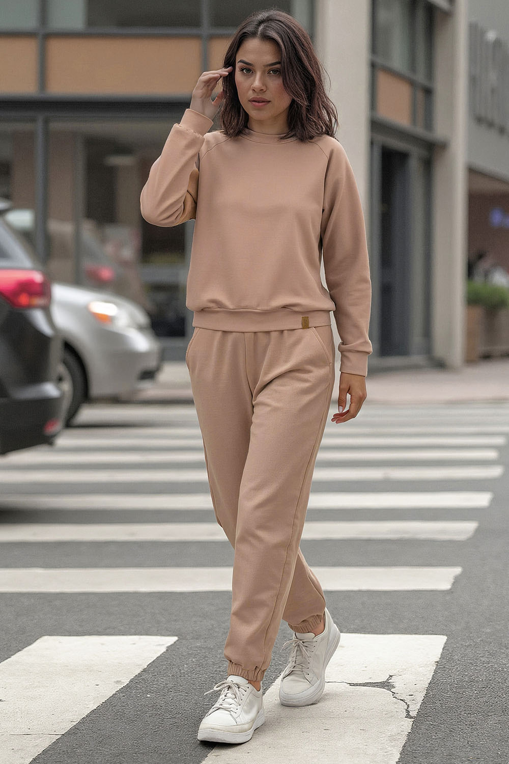 Vivisence Sweatshirt Damen Mit Rundhalsausschnitt Aus Baumwolle Langer Ärmel Bequemer Schnitt 9004, beige