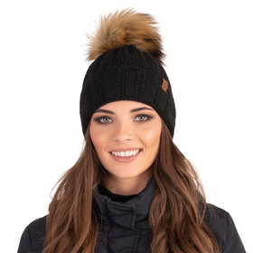 Vivisence Bonnet À Pompon Femme Doublé En Polaire Avec Pompon En Fausse Fourrure 7019, noir