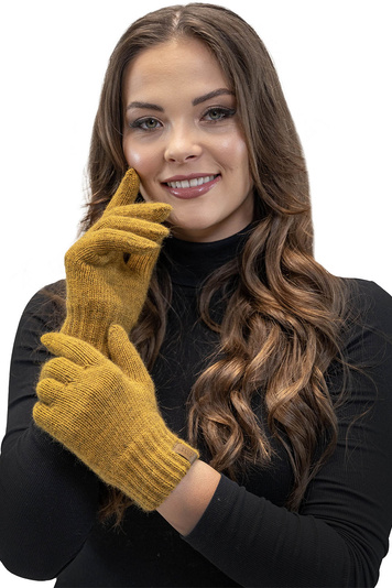 Vivisence Stylish Classic Five-Finger Women's Winter Gloves Made Of Warm And Soft Yarn With Wide Ribbed Cuff Perfect For Cold Winter Days Providing Comfort And Warmth, Dark Yellow