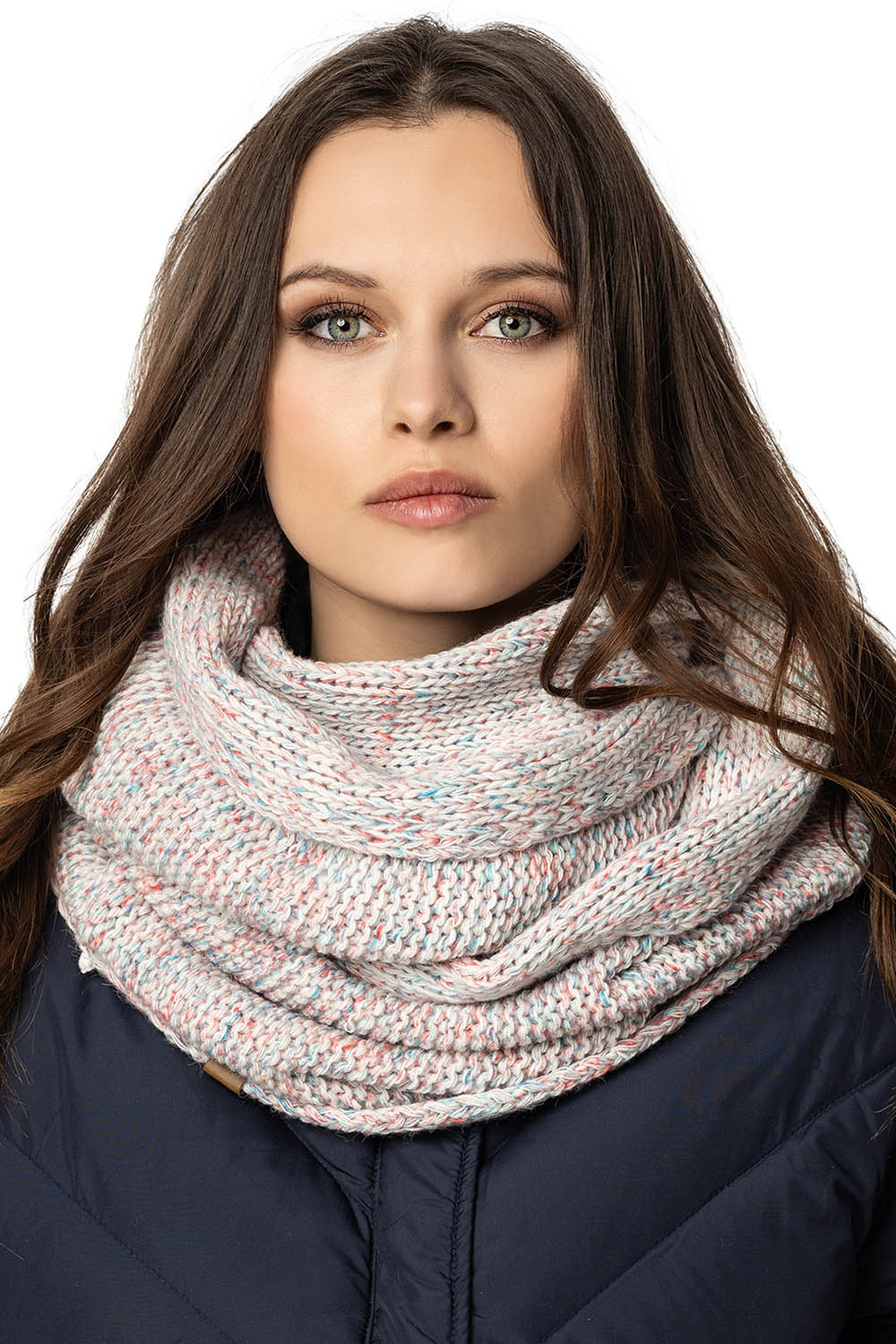 Vivisence Damen Bommelmütze Und Loop-Schal Mit Bommel Ideal Für Wintertage 7014, weiße Melange