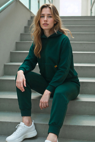 Vivisence Sweatshirt Baumwolle Lockerer Schnitt mit Kapuze Komfort Für Freizeit 9003, grün