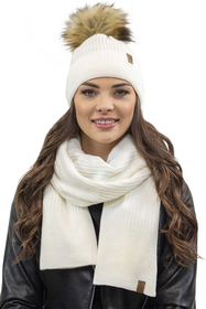 Vivisence Damen Bommelmütze Winter Wintermütze Bommel Herbst Warmem 7042, ecru