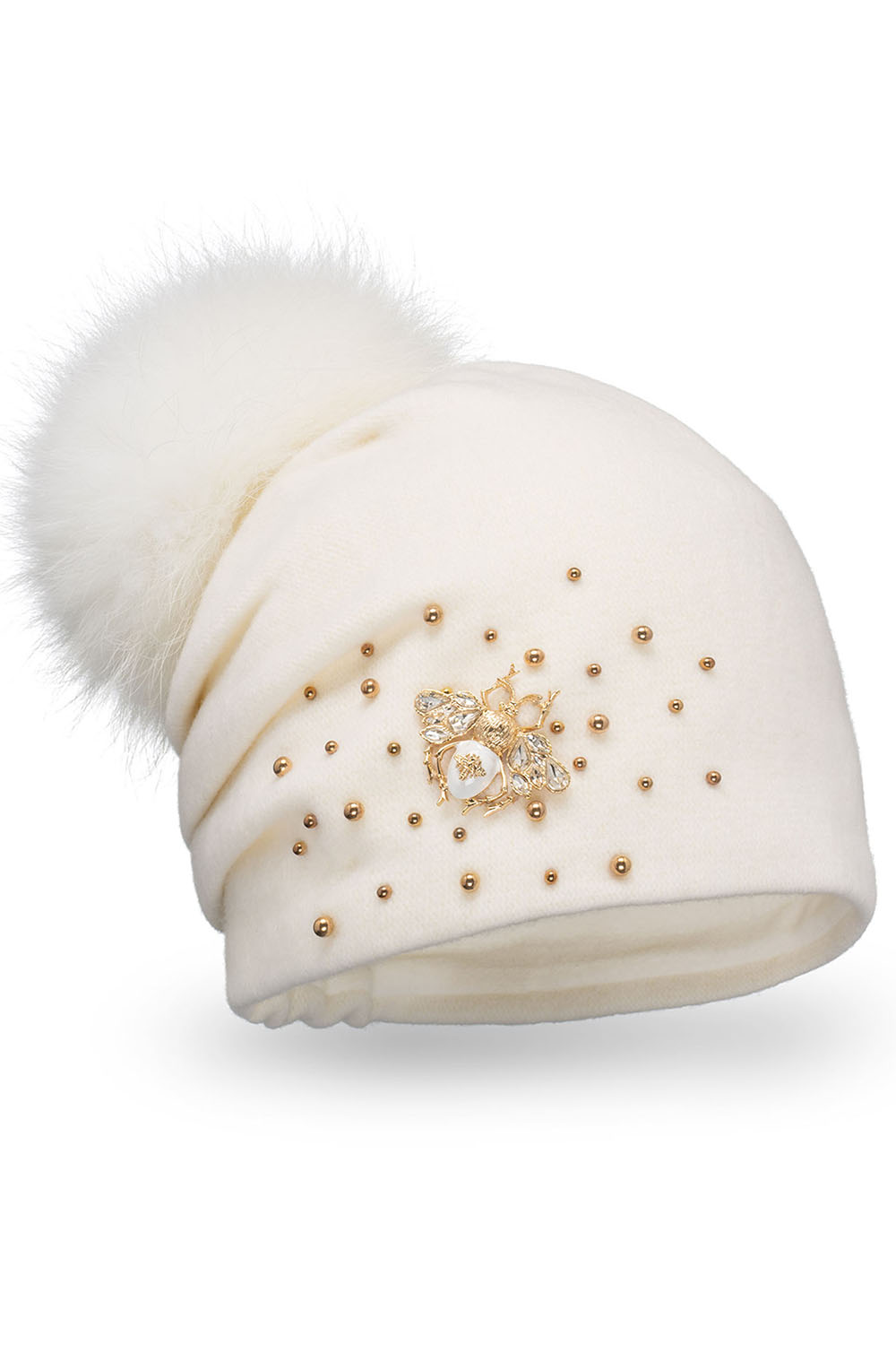 Vivisence Damen Bommelmütze Winter Wolle Handgefertigte Schurwolle 7079, Ecru