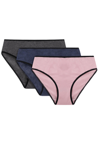 Vivisence Culotte Classique Slip pour Femme Lot de 3 Figi 4016, bande noire : rose/bleu foncé/gris foncé