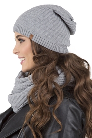 Vivisence Damen Winter Set Mütze Und Loop-Schal Komfort für Kalte Tage 7017Kmpl, hellgrau