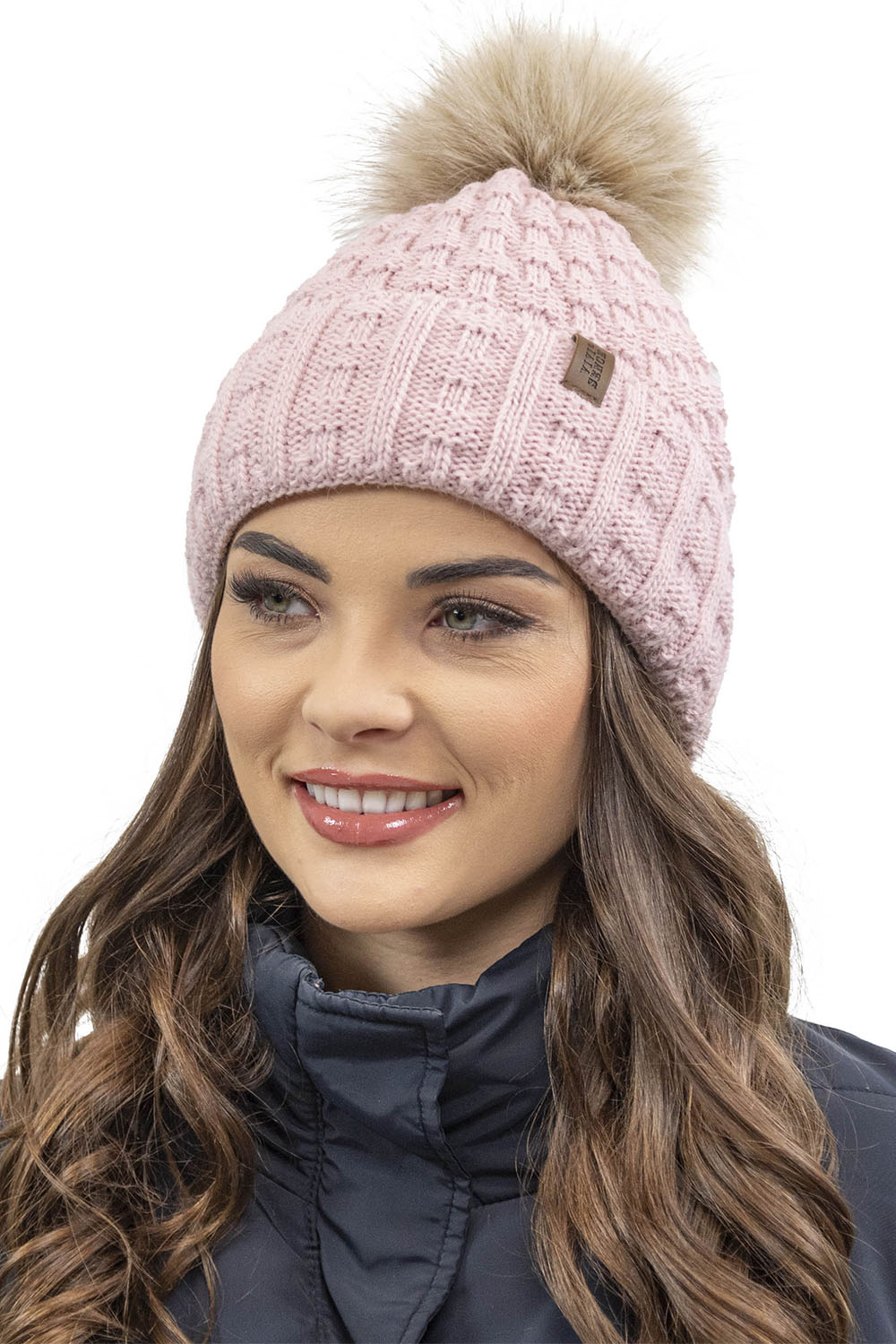 Vivisence Bonnet Femme Avec Pompon Doublé En Polaire Tricoté Pour L’Hiver 7015, rose clair