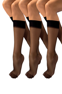 Vivisence Chaussettes Hautes Femme Montantes De Qualité Supérieure Pour Un Confort Optimal Avec Épaisseur 20 Den Renforcées Aux Orteils Bords Élastiques Larges Ne Comprimant Pas Avec Lot De 3, nero