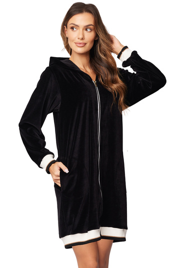 Vivisence women's smooth hooded robe 5018, black