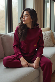Vivisence Sweatshirt Baumwolle Lockerer Schnitt mit Kapuze Komfort Für Freizeit 9003, weinrot