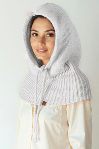 Vivisence Women Winter Hood Merino Wool Knitted Drawstring Fit Cozy Warmth, Grey