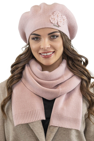 Vivisence Baskenmütze Damen Elegant Blume Warm Herbst Winter Accessoire 7006, rosa