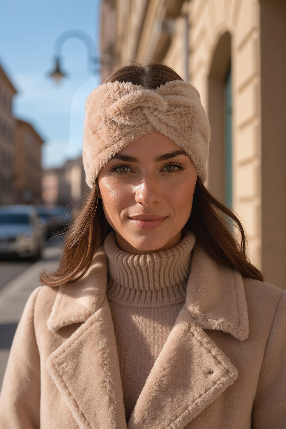Vivisence Femme Bandeau Maille Duveteuse avec Torsade Confort et Chaleur, beige