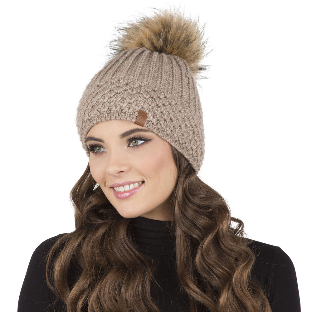 Vivisence Women's Winter Hat With Pom Pom Warm Ideal For Cold Days 7016, beige
