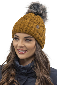 Vivisence Bonnet Femme Avec Pompon Doublé En Polaire Tricoté Pour L’Hiver 7015, jaune foncé