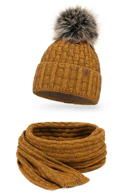 Vivisence Wintermütze mit Bommel Damen Warmes Ideal Für Kalte Wintertage 7015, dunkelgelb