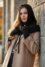 Vivisence Femme Ensemble Hiver Cagoule Et Gants Laine Mérinos Confort Thermique, noir
