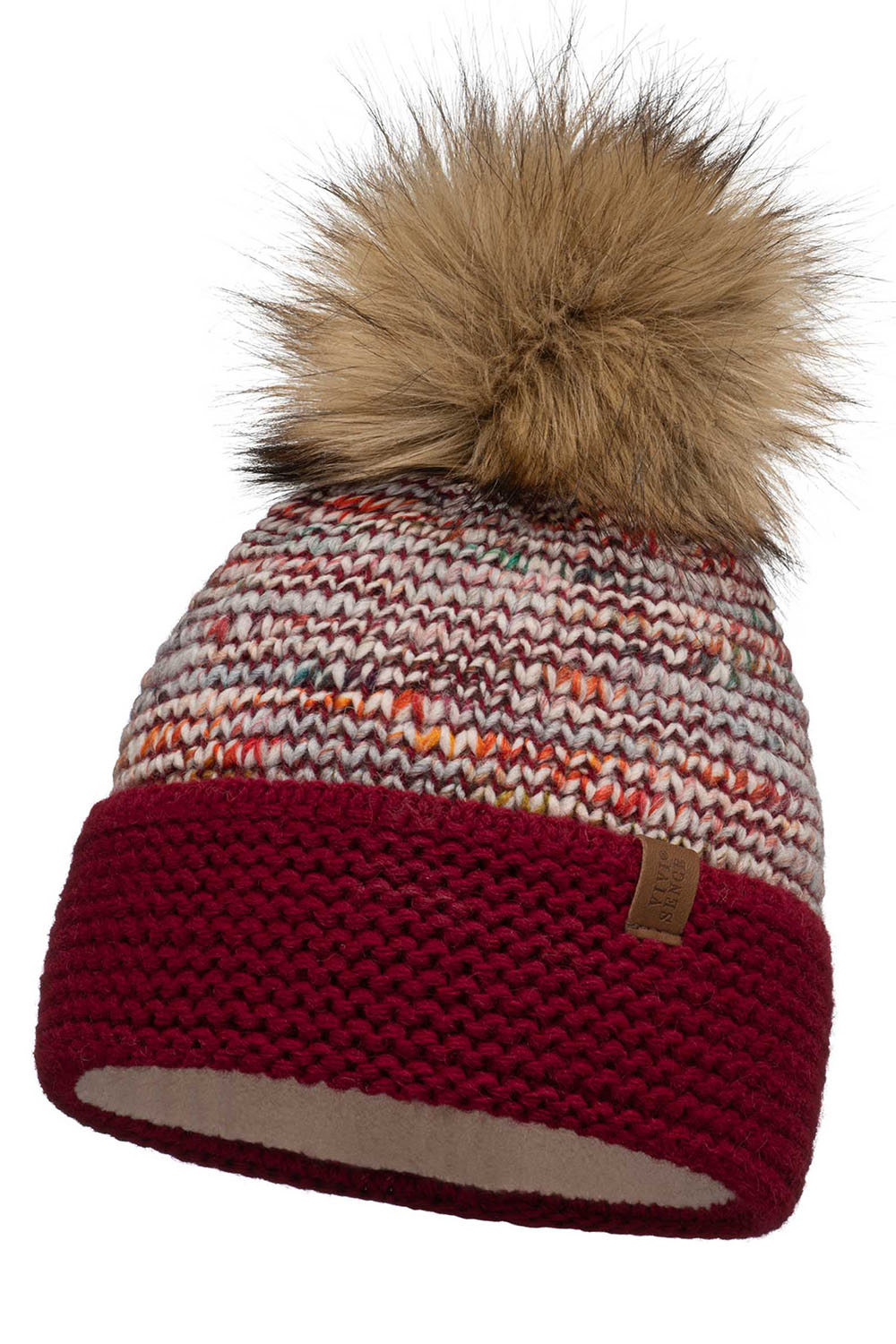 Vivisence Damen Bommelmütze Winter Warmem Garn Bommel Antistatischer Wirkung 7024, weinrot