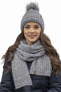Vivisence Femme Bonnet Et Écharpe Pour l'Automne et l'Hiver À Pompon Chauds Doublés De Polaire Anti-Statique Idéal Pour Les Hommes Élégants Parfait Pour Froides Journées 7015Kmpl, gris clair