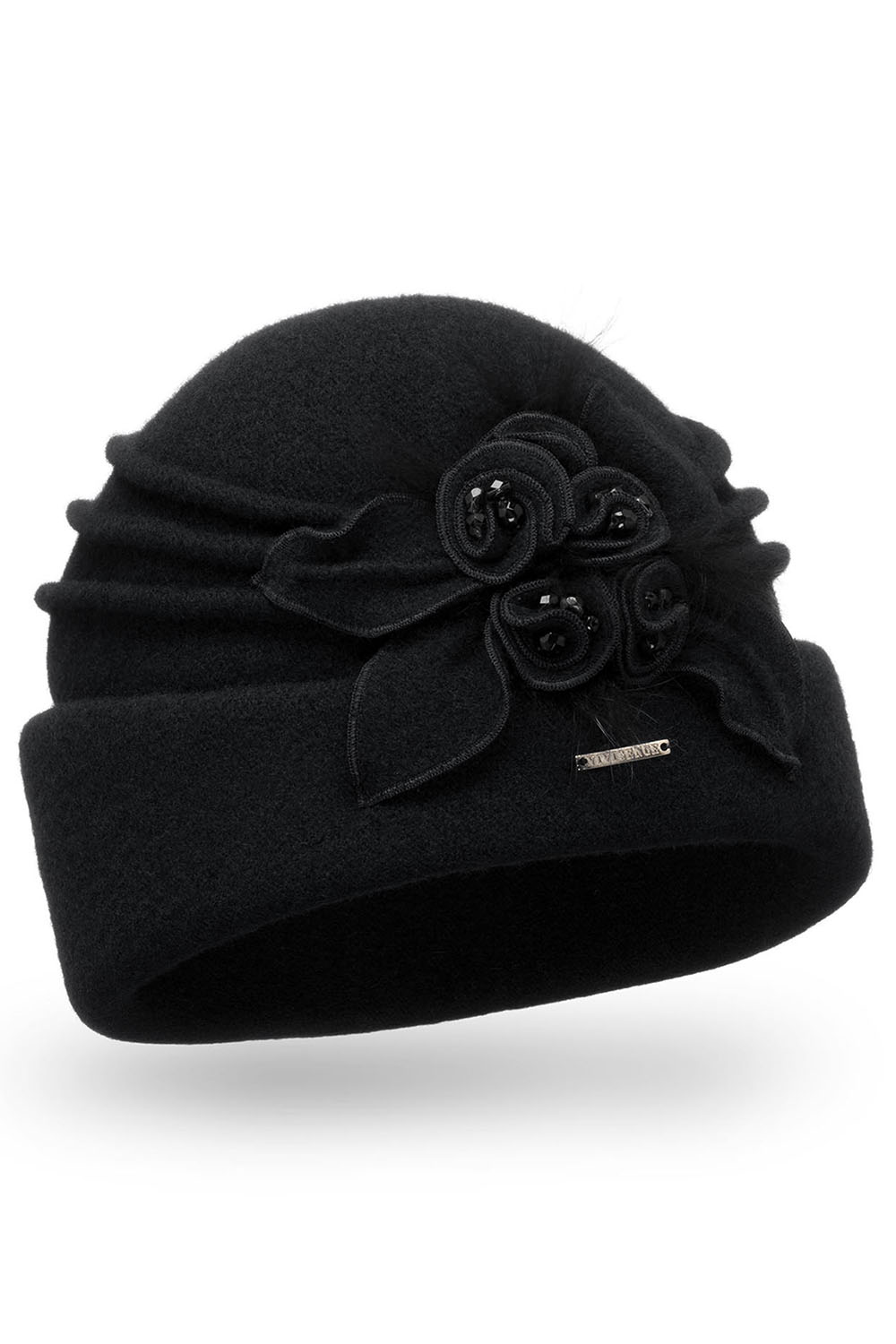 Vivisence Damen Mütze Winter Perlen Toque Wolle Handgefertigte Herbst Warme 7058, schwarz