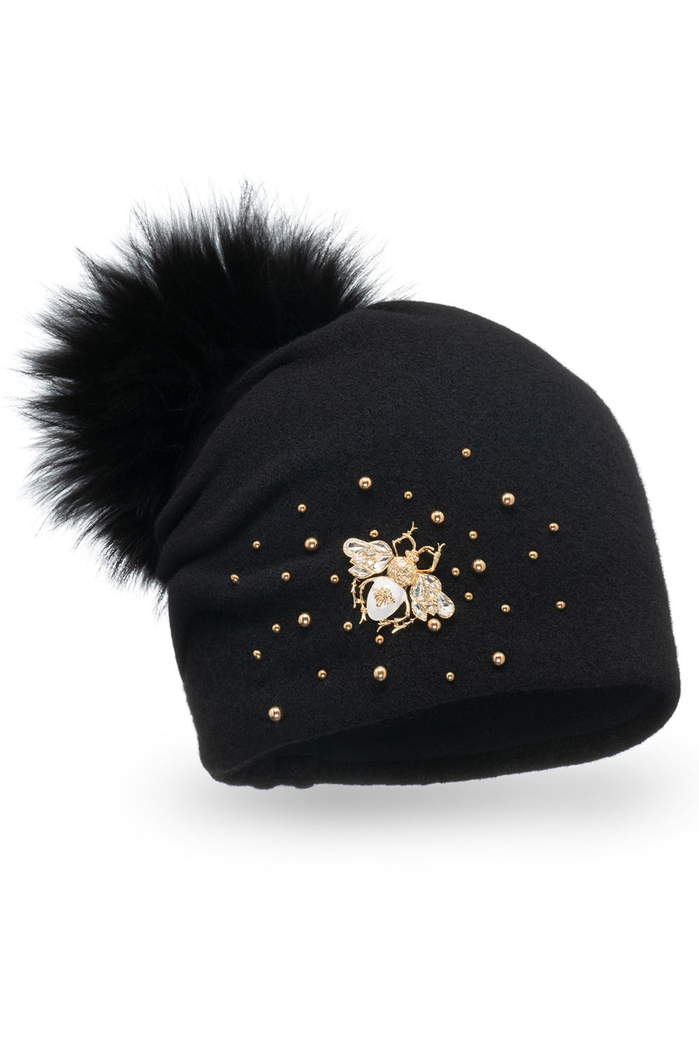 Vivisence Damen Bommelmütze Winter Wolle Handgefertigte Schurwolle 7079, Schwarz