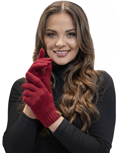 Vivisence Stylish Classic Five-Finger Women's Winter Gloves Made Of Warm And Soft Yarn With Wide Ribbed Cuff Perfect For Cold Winter Days Providing Comfort And Warmth, Maroon